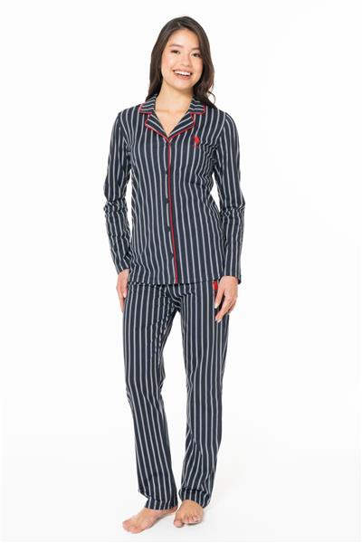 U.s Polo Assn. 20138 Kadın Uzun Kollu Gömlek Pijama Takım-Lacivert