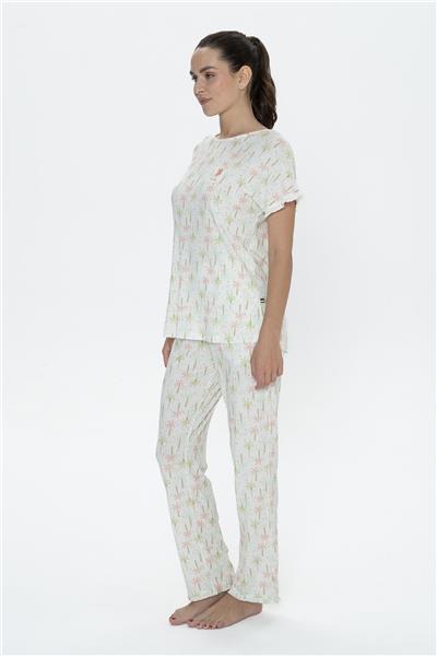 U.s Polo Assn. 20082 Kadın Kısa Kollu Bisilet Yaka Pijama Takımı-Ekru