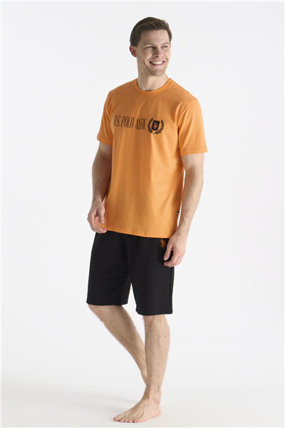 U.s Polo Assn. 19017 Erkek Kısa Kollu Bisiklet Yaka Şortlu Pijama Takımı-Turuncu