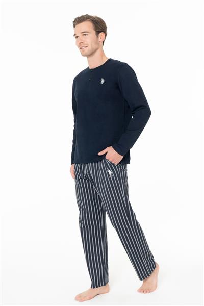 U.s Polo Assn. 18994 Erkek Uzun Kollu Yakası Düğmeli Pijama Takımı-Lacivert