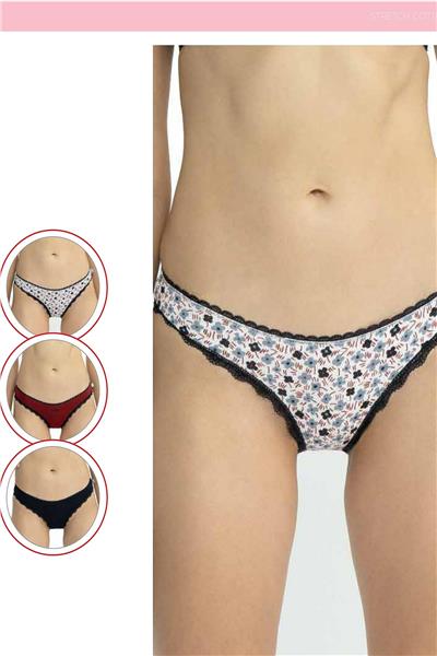 U.s Polo Assn. 66431 Kadın Karışık Desen Pamuklu 3lü Slip Külot-Lacivert