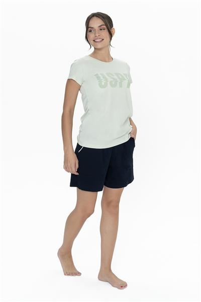 U.s Polo Assn. 20011 Kadın Kısa Kollu Bisiklet Yaka Şortlu Pijama Takımı-Mint
