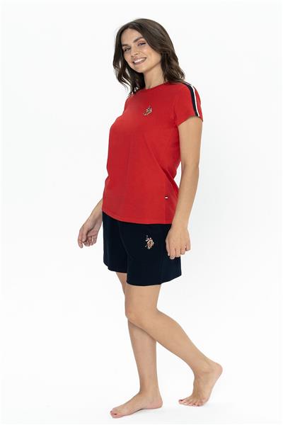 U.s Polo Assn. 20000 Kadın Kısa Kollu Bisiklet Yaka Şortlu Pijama Takımı-Kırmızı