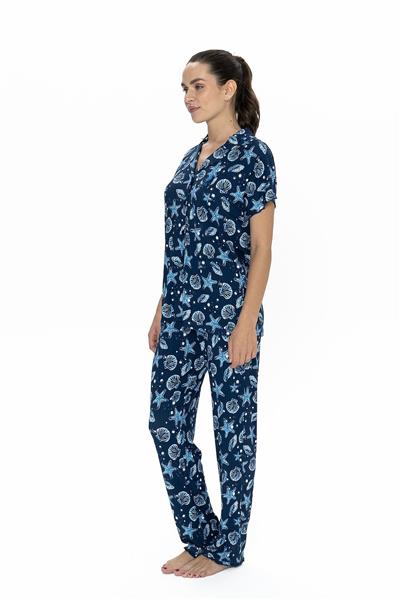 U.s Polo Assn. 20084 Kadın Kısa Kollu Gömlek Pijama Takım-Lacivert