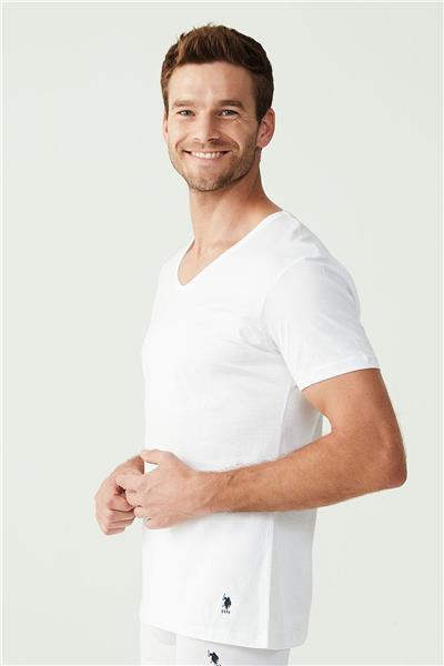 U.s Polo Assn. 90001 Erkek Battal 2li V Yaka T-Shirt-Beyaz