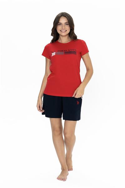 U.s Polo Assn. 20004 Kadın Kısa Kollu Bisiklet Yaka Şortlu Pijama Takımı-Kırmızı