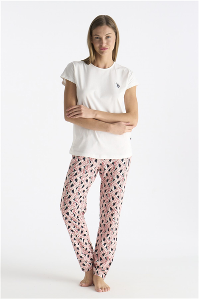 U.s Polo Assn. 20248 Kadın Bisiklet Yaka Kısa Kollu Pijama Takımı-Ekru