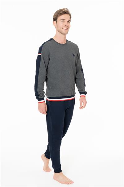 U.s Polo Assn. 18931 Erkek Uzun Kollu Bisiklet Yaka Paçası Bantlı Rahat Ev Giyim-Antrasitmelanj