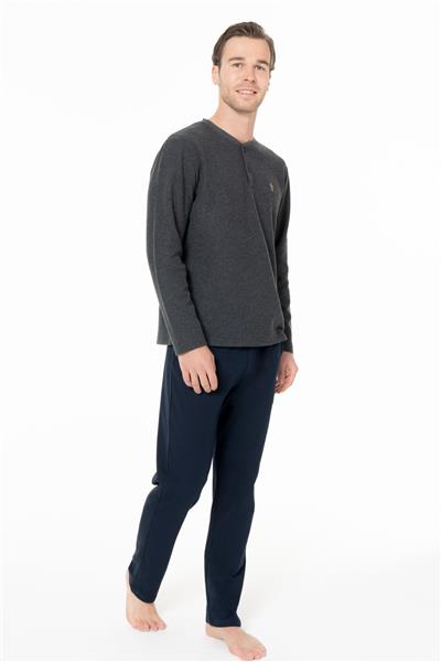 U.s Polo Assn. 18966 Erkek Uzun Kollu Yakası Üç Düğmeli Pijama Takımı-Antrasit