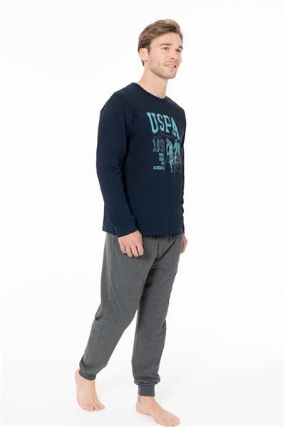 U.s Polo Assn. 18955 Erkek Uzun Kollu Bisiklet Yaka Paçası Bantlı Pijama Takımı-Lacivert