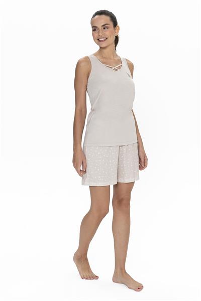 U.s Polo Assn. 20053 Kadın Kalın Askılı Bisiklet Yaka Şortlu Pijama Takımı-Bej