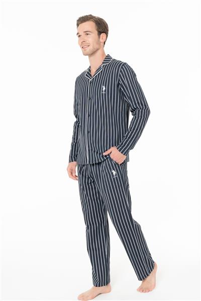 U.s Polo Assn. 18993 Erkek Uzun Kollu Önden Düğmeli Pijama Takımı-Lacivert
