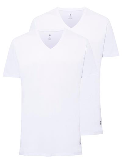 U.s Polo Assn. 90001 Erkek Battal 2li V Yaka T-Shirt-Beyaz