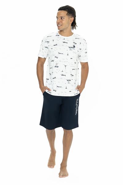 U.s Polo Assn. 18879 Erkek Kısa Kollu Bisiklet Yaka Şortlu Pijama Takımı-Ekru