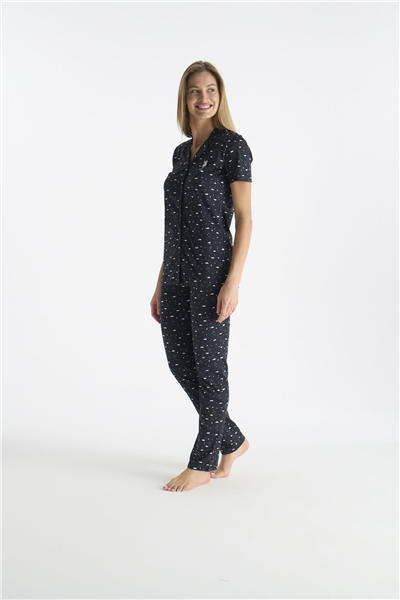 U.s Polo Assn. 20233 Kadın Kısa Kollu Önden Düğmeli Pijama Takımı-Lacivert