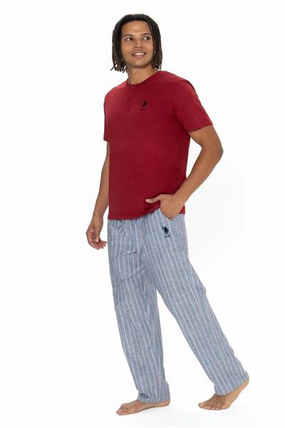 U.s Polo Assn. 18915 Erkek Kısa Kollu Yakası Düğmeli Pijama Takımı-Bordo