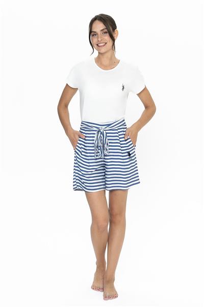 U.s Polo Assn. 20034 Kadın Kısa Kollu Bisiklet Yaka Şortlu Pijama Takımı-Ekru