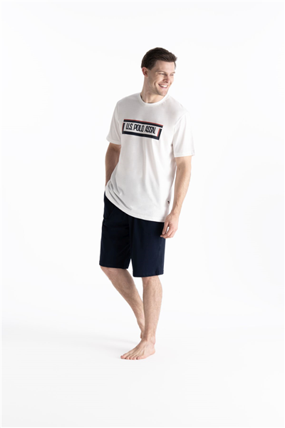 U.s Polo Assn. 19006 Erkek Kısa Kollu Şortlu Pijama Takımı-Ekru