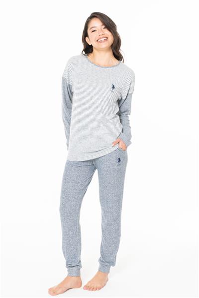 U.s Polo Assn. 20129 Kadın Uzun Kollu Bisiklet Yaka Paçası Bantlı Pijama Takım-Lacivertmelanj