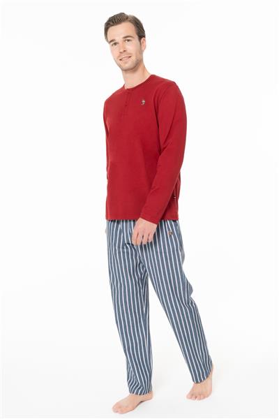 U.s Polo Assn. 18987 Erkek Uzun Kollu Bisiklet Yaka Pijama Takımı-Bordo