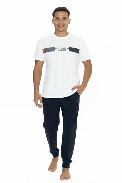 U.s Polo Assn. 18888 Erkek Kısa Kollu Bisiklet Yaka Paçası Lastikli Pijama Takımı-Ekru