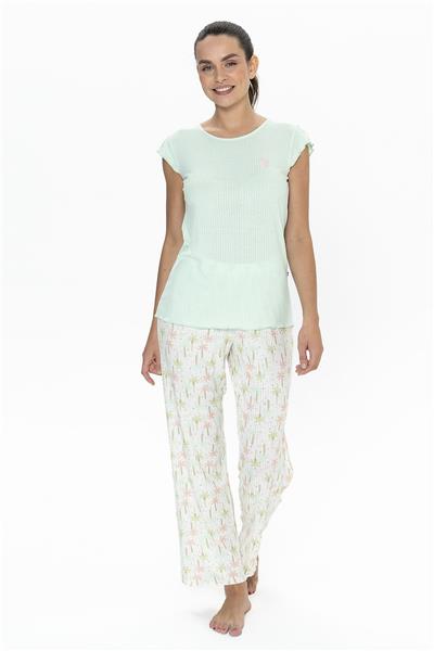 U.s Polo Assn. 20079 Kadın Kısa Kollu Bisiklet Yaka Pijama Takımı-Mint