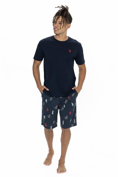 U.s Polo Assn. 18867 Erkek Kısa Kollu Bisiklet Yaka Şortlu Pijama Takımı-Lacivert