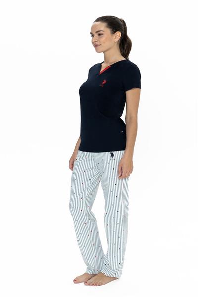 U.s Polo Assn. 20060 Kadın Kısa Kollu V Yaka Pijama Takımı-Lacivert