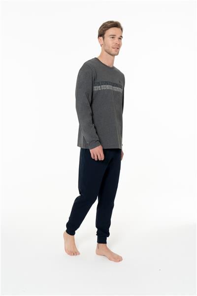 U.s Polo Assn. 18953 Erkek Uzun Kollu Bisiklet Yaka Paçası Bantlı Pijama Takımı-Antrasitmelanj