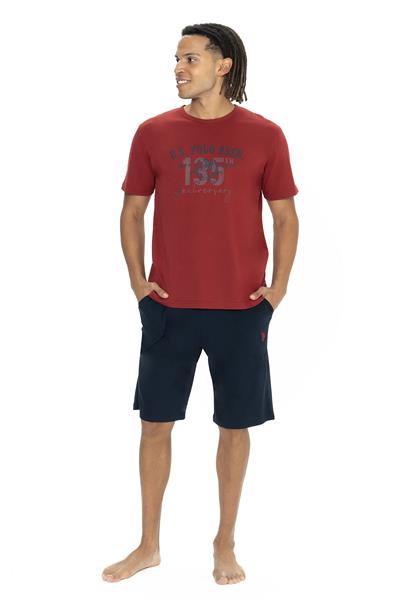 U.s Polo Assn. 18884 Erkek Kısa Kollu Bisiklet Yaka Şortlu Pijama Takımı-Bordo