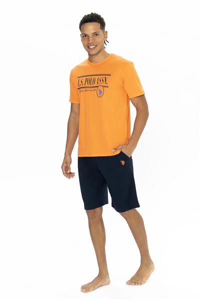 U.s Polo Assn. 18874 Erkek Kısa Kollu Bisiklet Yaka Şortlu Pijama Takımı-Turuncu