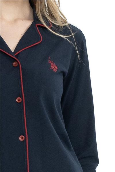 U.s Polo Assn. 11000 Kadın Uzun Kollu Önden Düğmeli Gömlek Pijama Takım-Lacivert