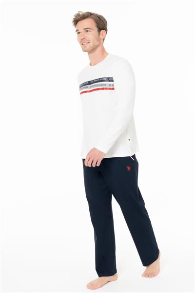 U.s Polo Assn. 18947 Erkek Uzun Kollu Bisiklet Yaka Pijama Takımı-Ekru