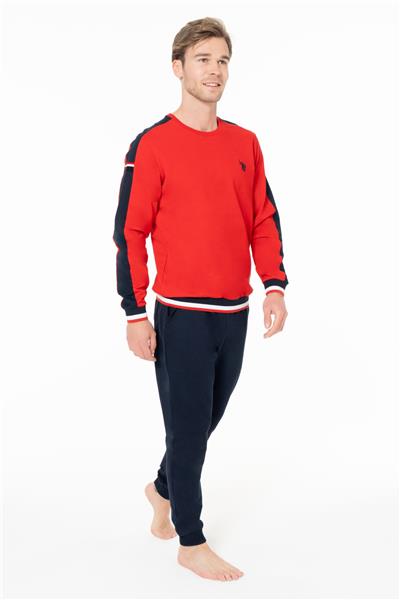 U.s Polo Assn. 18931 Erkek Uzun Kollu Bisiklet Yaka Paçası Bantlı Rahat Ev Giyim-Kırmızı