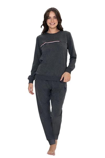 U.s Polo Assn. 20111 Kadın Uzun Kollu Bisiklet Yaka Paçası Lastikli Rahat Ev giyim-Antrasitmelanj