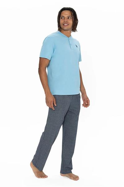 U.s Polo Assn. 18907 Erkek Kısa Kollu Yakası Düğmeli Pijama Takımı-Mavi