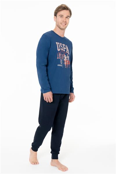 U.s Polo Assn. 18955 Erkek Uzun Kollu Bisiklet Yaka Paçası Bantlı Pijama Takımı-İndigo