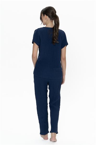 U.s Polo Assn. 20015 Kadın Muslin Kumaş Kısa Kollu V Yaka Pijama Takım-Lacivert