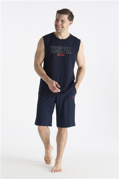 U.s Polo Assn. 19010 Erkek Sıfır Kollu Şortlu Pijama Takımı-Lacivert