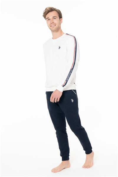 U.s Polo Assn. 18942 Erkek Uzun Kollu Bisiklet Yaka Paçası Bantlı Rahat Ev Giyim-Ekru