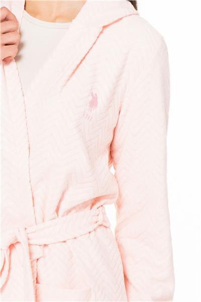 U.s Polo Assn. 20127 Kadın İnce Polar Uzun Kollu Kapişonlu Sabahlık-Pembe
