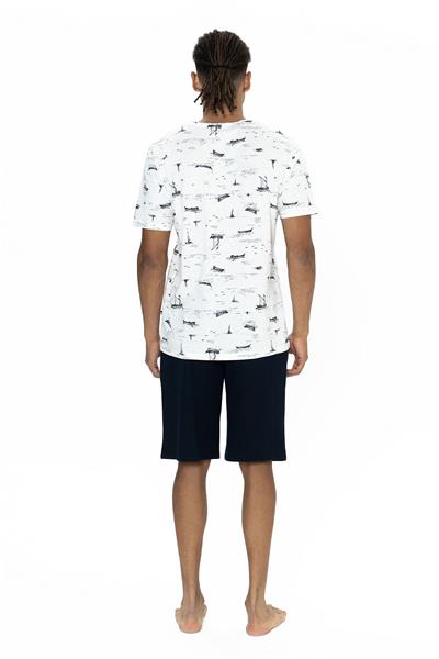 U.s Polo Assn. 18879 Erkek Kısa Kollu Bisiklet Yaka Şortlu Pijama Takımı-Ekru