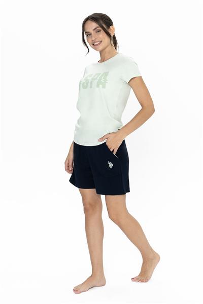U.s Polo Assn. 20011 Kadın Kısa Kollu Bisiklet Yaka Şortlu Pijama Takımı-Mint