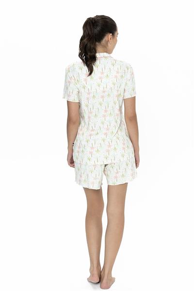 U.s Polo Assn. 20081 Kadın Kısa Kollu Şortlu Gömlek Pijama Takım-Ekru