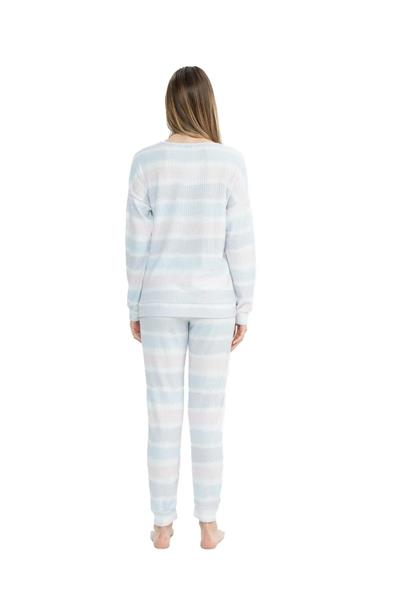 U.s Polo Assn. 17095 Kadın Delikli Polar Waffle Baskılı Uzun Kollu  Paçası Lastikli Rahat Ev Giyim-Baskılı