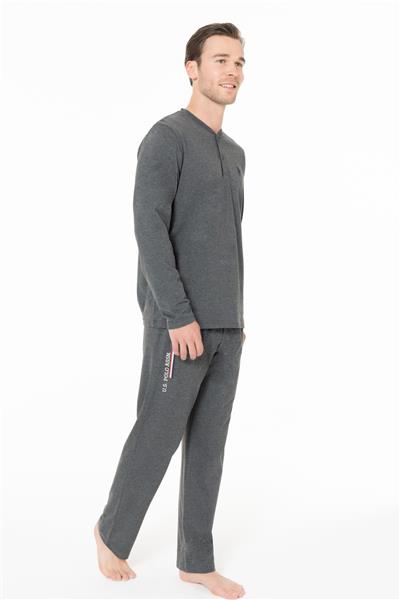 U.s Polo Assn. 18959B Erkek Büyük Beden Uzun Kollu Yakası Üç Düğmeli Pijama Takımı-Antrasitmelanj