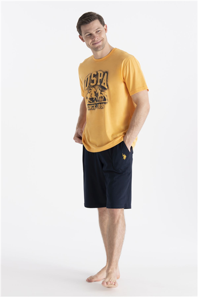 U.s Polo Assn. 19016 Erkek Kısa Kollu Bisiklet Yaka Şortlu Pijama Takımı-Sarı