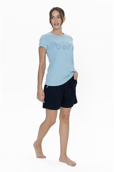 U.s Polo Assn. 20011 Kadın Kısa Kollu Bisiklet Yaka Şortlu Pijama Takımı-Mavi