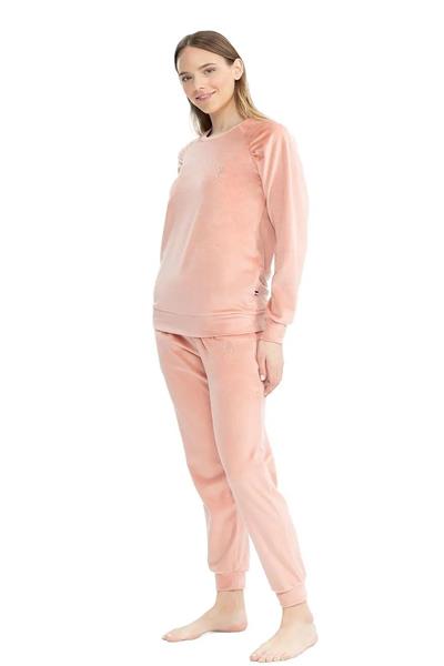 U.s Polo Assn. 17092 Kadın Uzun Kollu Kadife Paçası Lastikli Rahat Ev Giyim-Somon