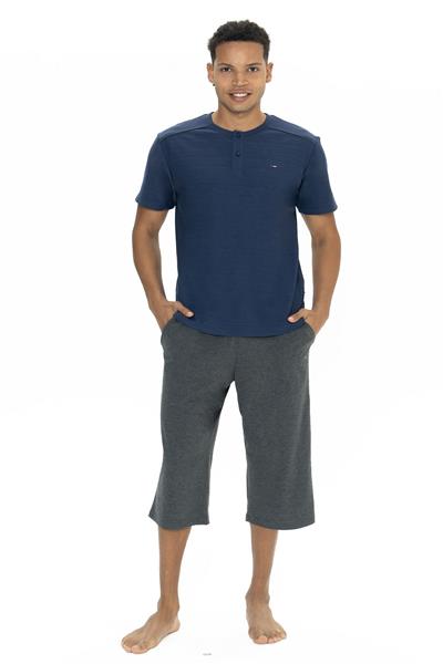 U.s Polo Assn. 18887 Erkek Kısa Kollu Bisiklet Yaka Kapri Pijama Takımı-Lacivert